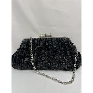 Ruffle Black￼ Purse Shoulder Bag Strap Silver Chain Ruffle Accent